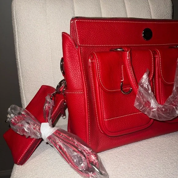 NWT Dooney & Bourke Red Pebble Grain Double Pocket Tote - RETIRED - Picture 10 of 15